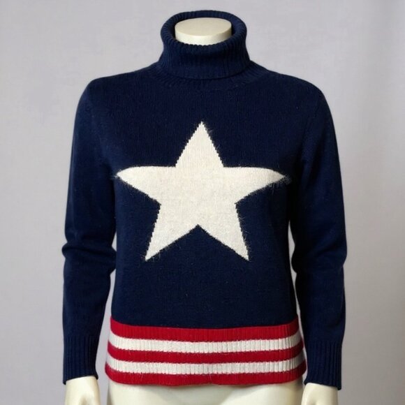 Vintage Tommy Hilfiger Star Pattern Navy Wool Blend Turtleneck Sweater Size L - Picture 1 of 6